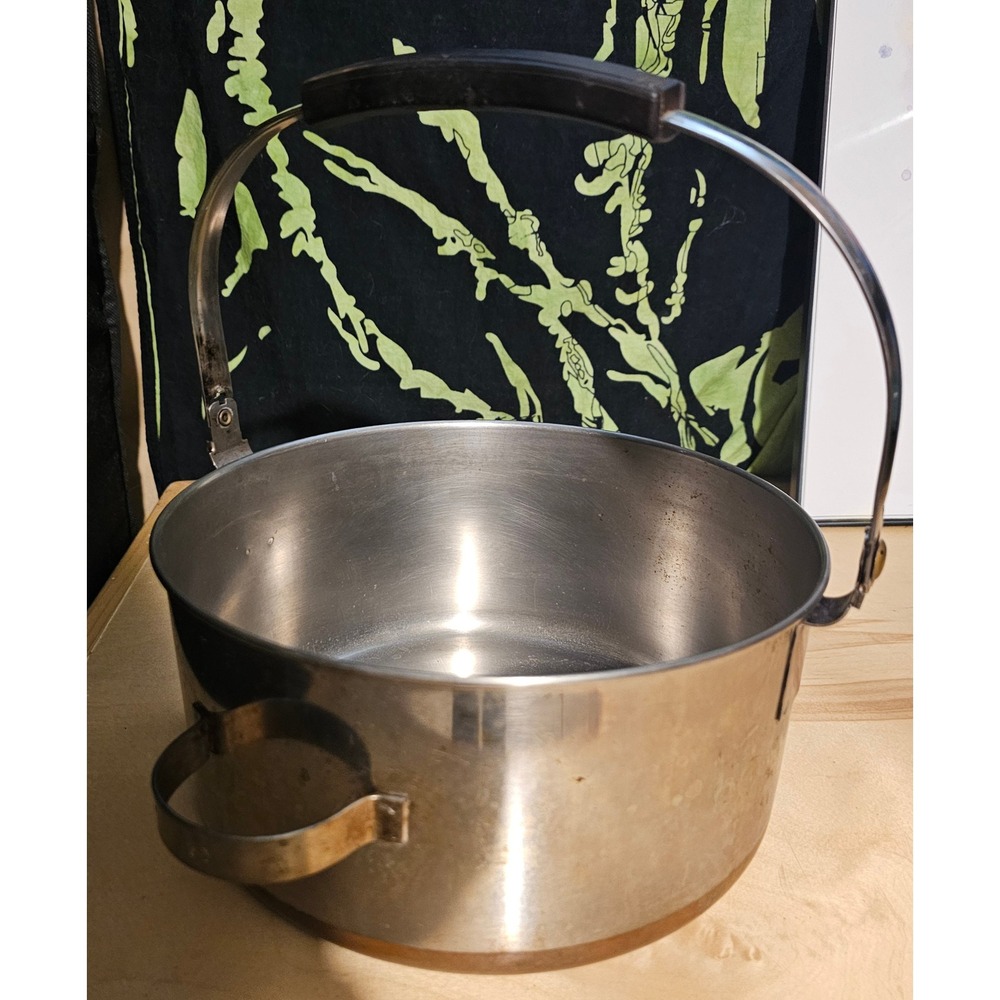 Vintage Revere Ware Stainless Steel Copper Bottom Stock Pot Dutch Oven Handle